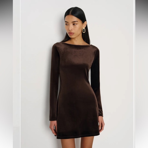 NWT Reformation Jaelynn Knit Dress Deep Brown Velvet L - Picture 2 of 10